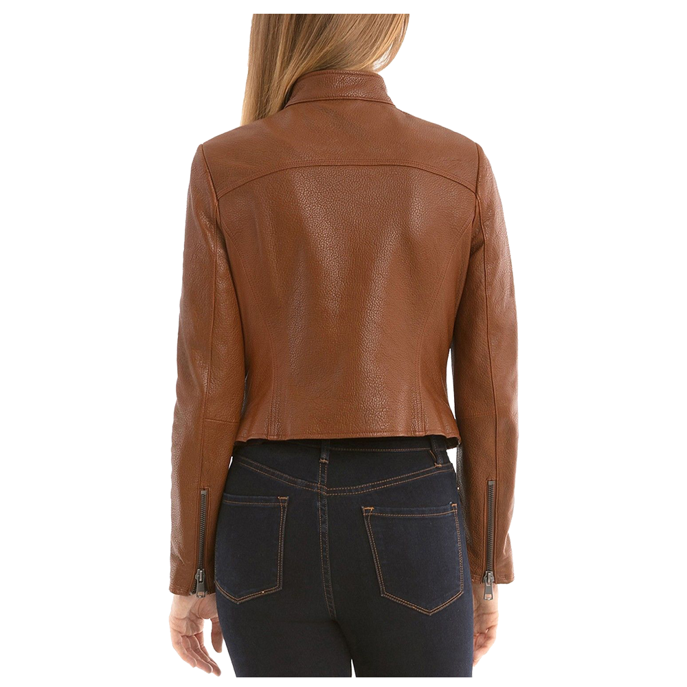 Veste de motard en cuir marron coupe slim pour femme