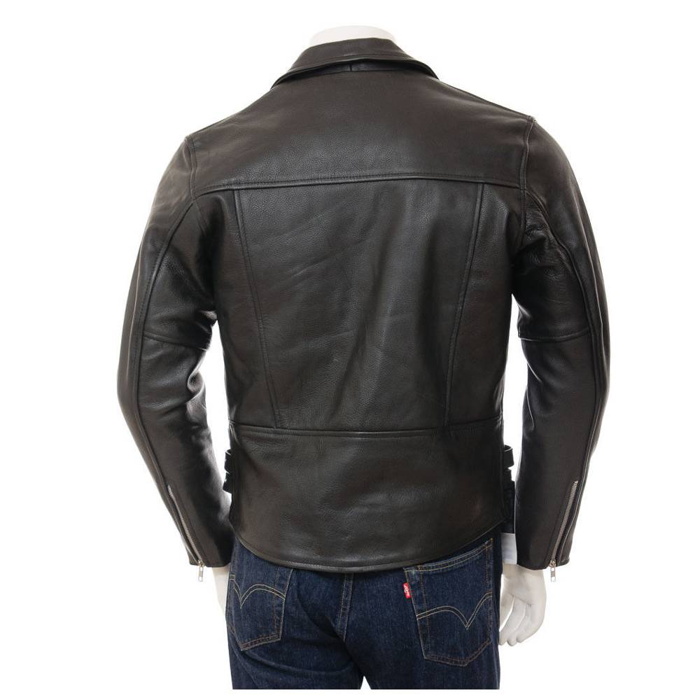 Veste de motard slim fit en cuir véritable pour homme