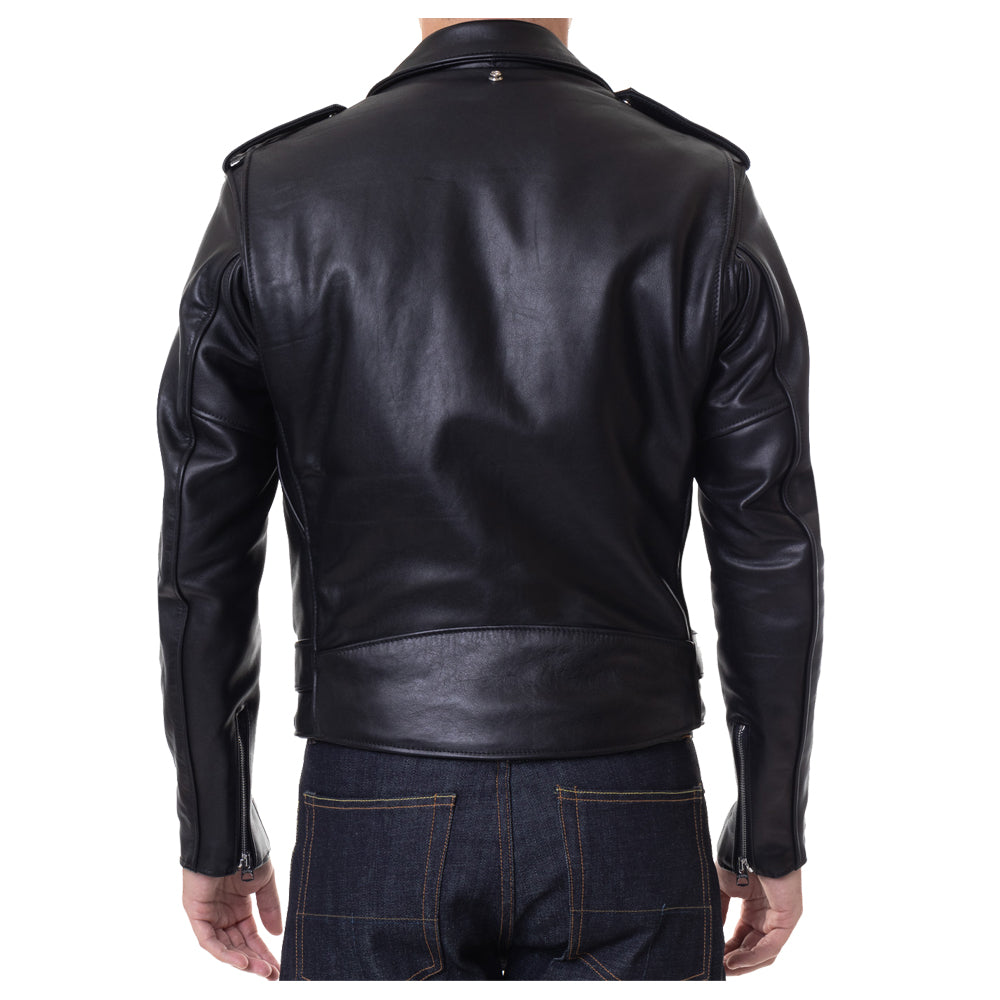 Veste de moto classique rétro en cuir noir pour homme