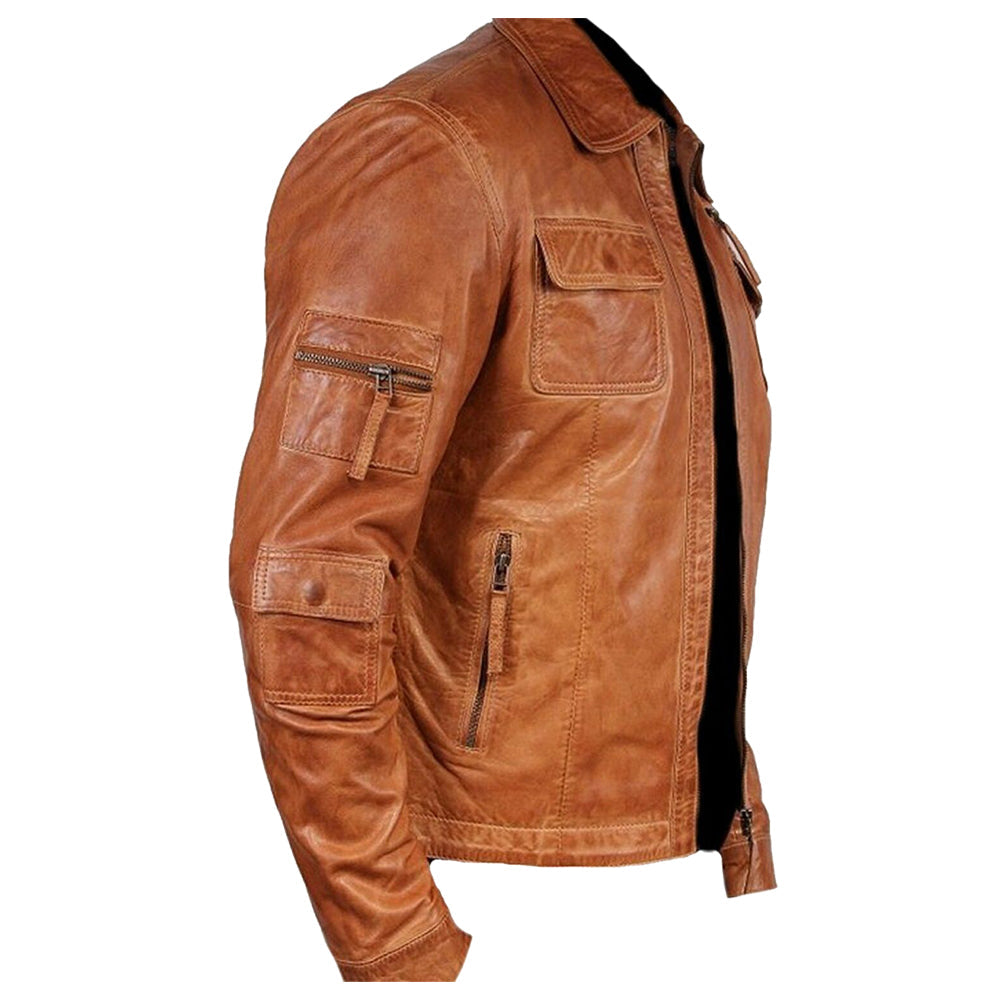 Vintage Brown Men Leather Fashion Jacket Classic Stunning