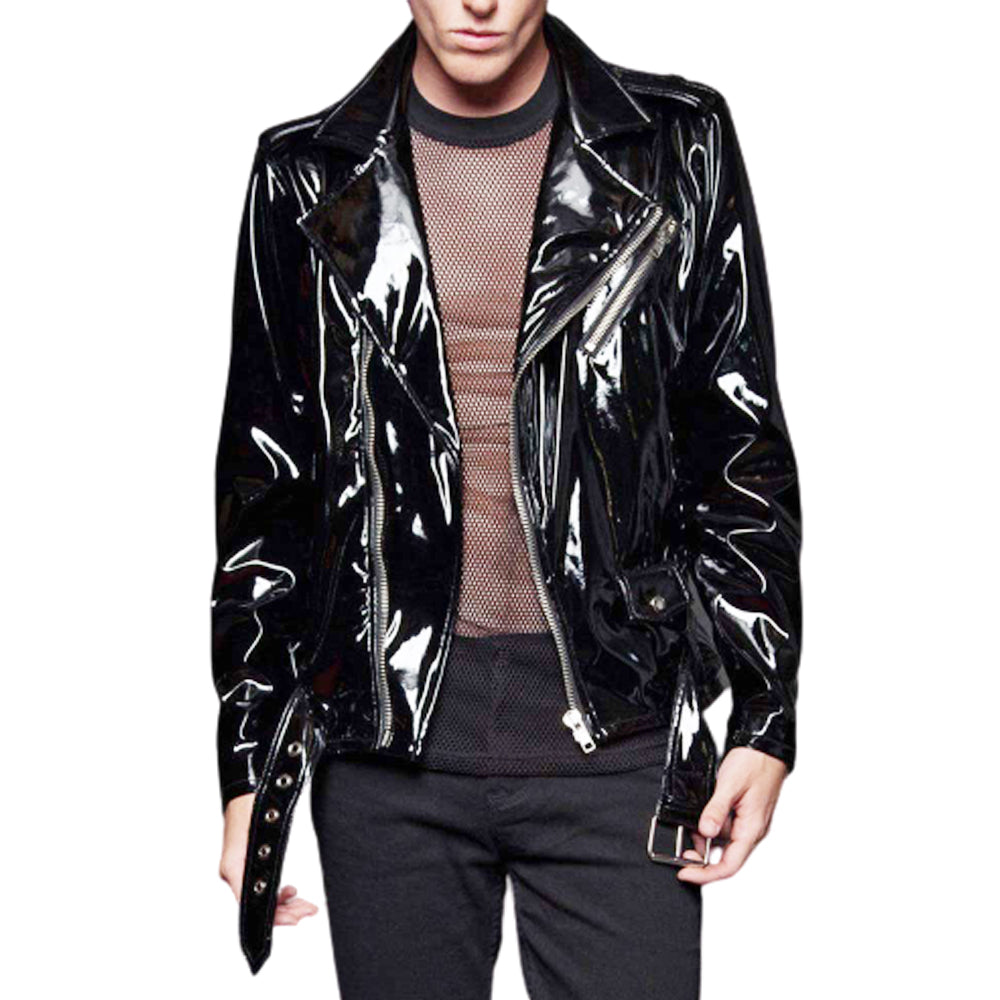 Veste de motard en vinyle PVC pour homme, style gothique et fétichiste, style punk et EMO