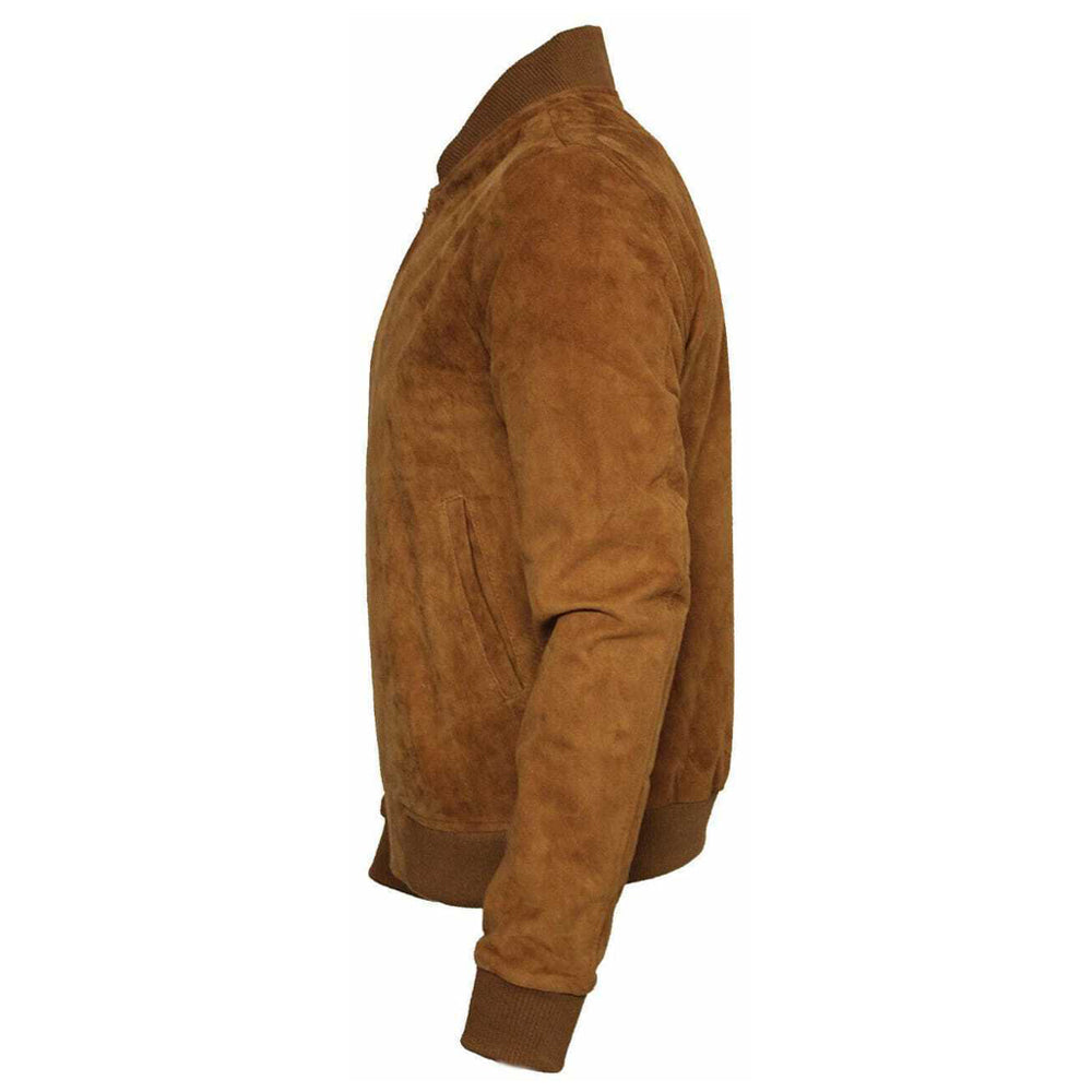 Men Brown Western Bomber Suede Leather Jacket