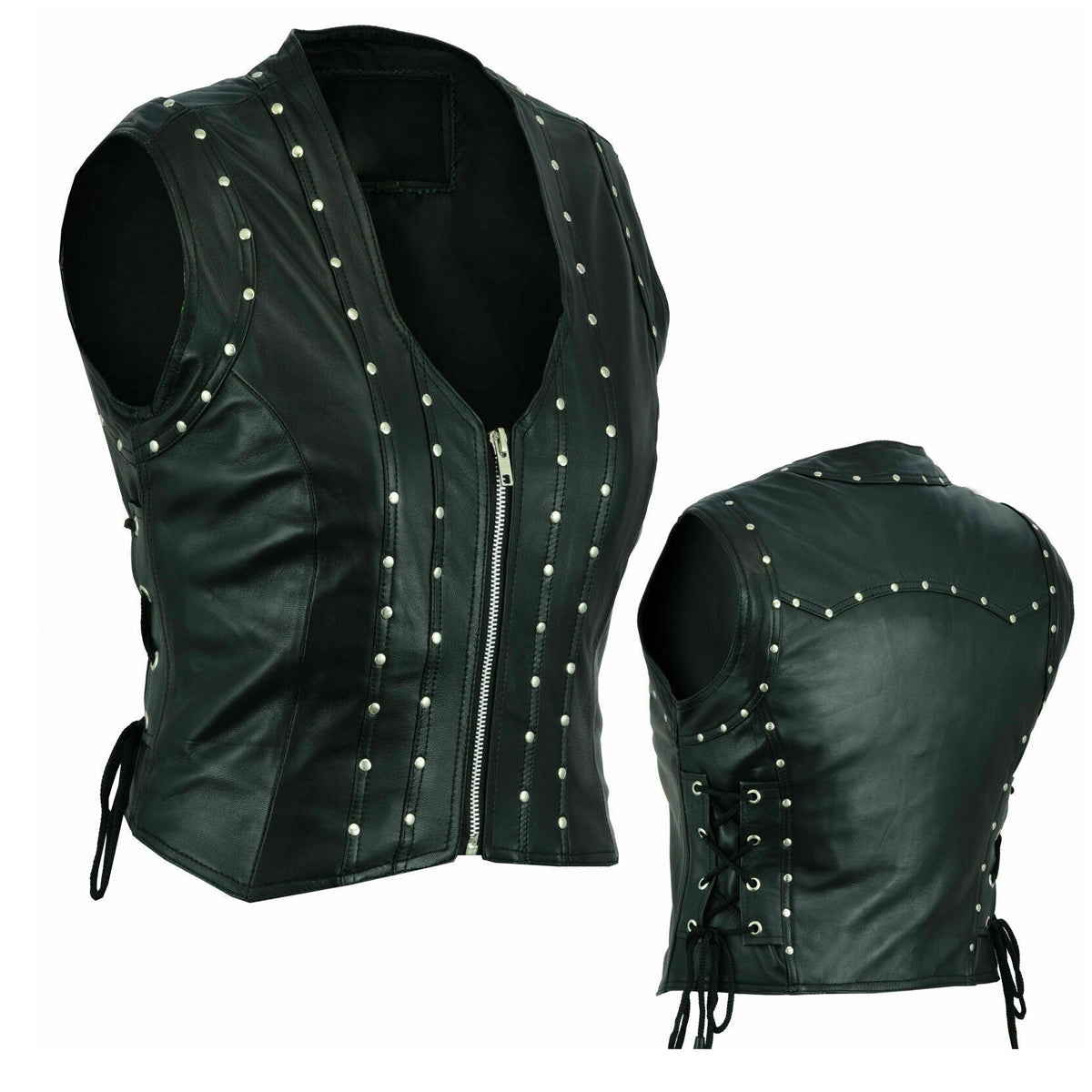 Gilet de moto en cuir véritable pour femme style punk