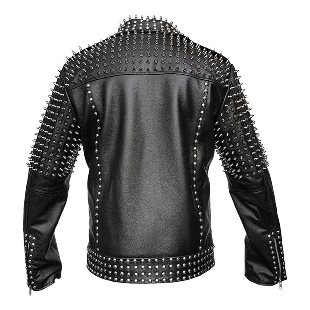 Veste en cuir véritable pour homme, veste de style punk à clous