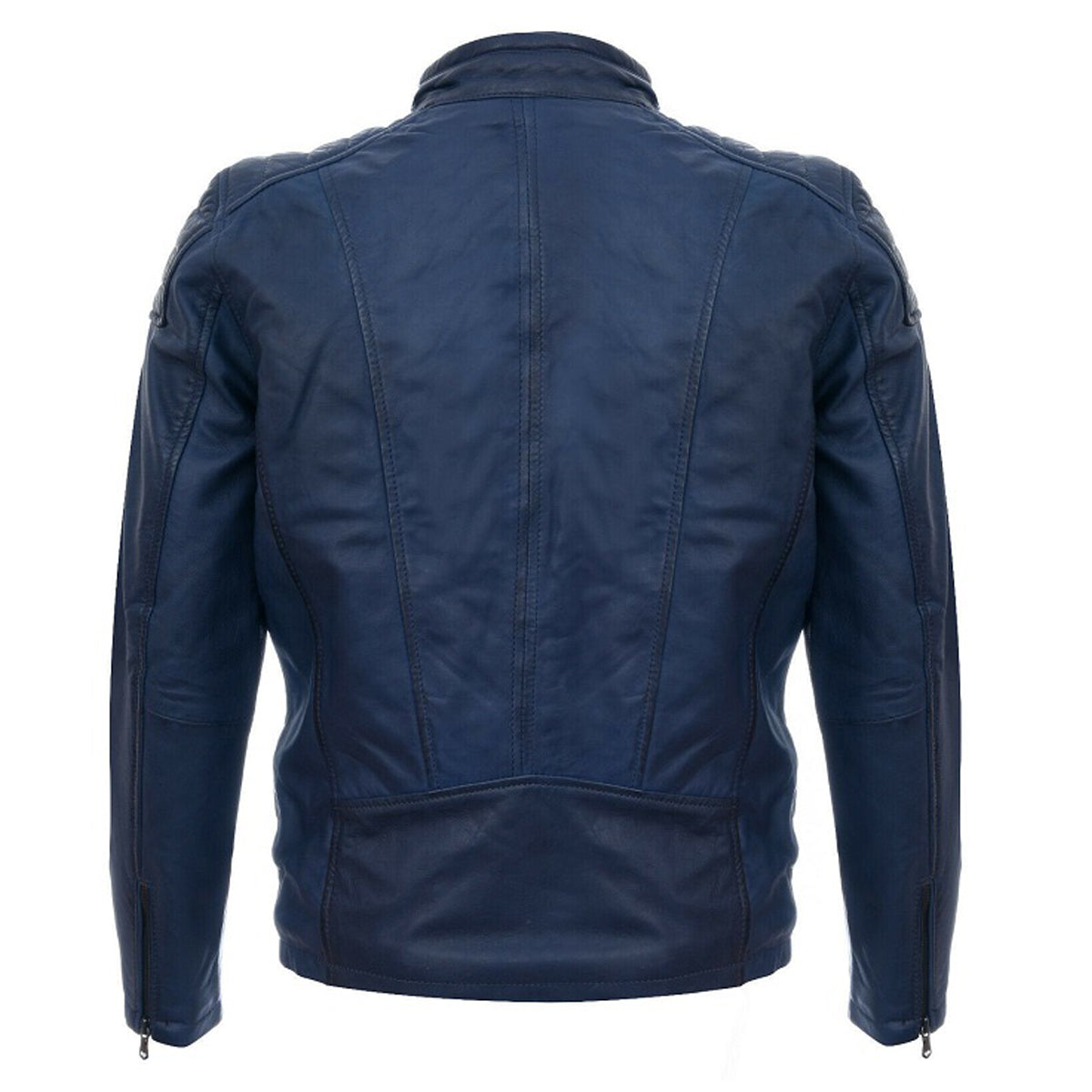 Veste de moto en cuir bleu souple pour homme