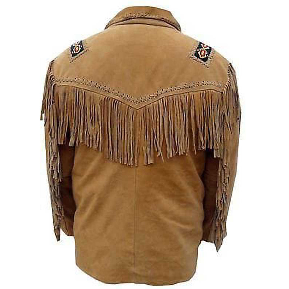 Veste en cuir à franges style western cowboy marron clair pour homme