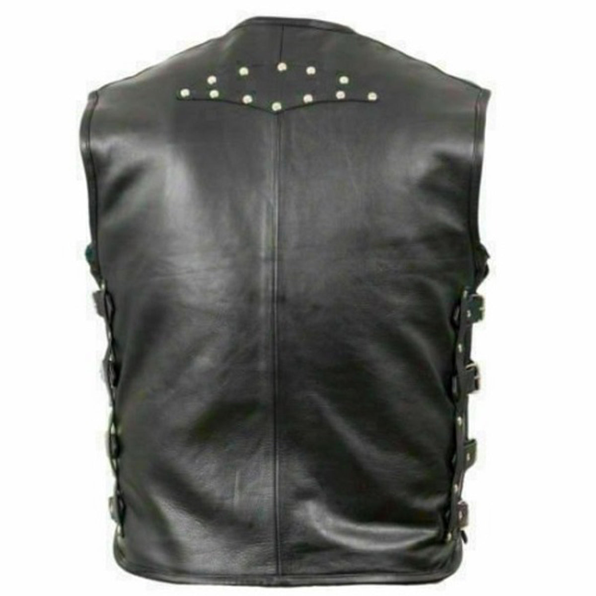 Gilet de motard rocker à boucle épaisse en cuir véritable pour homme