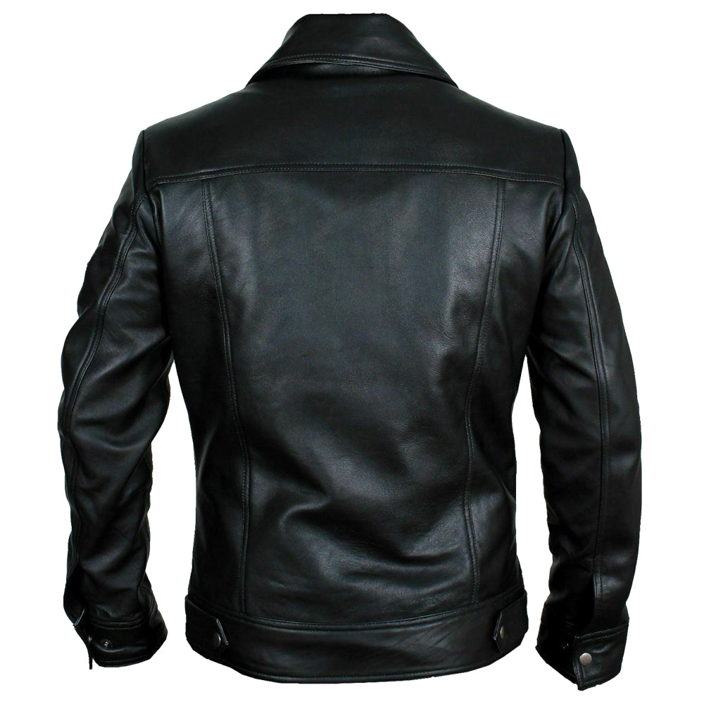 Veste en cuir noir rétro coupe slim pour homme Buster