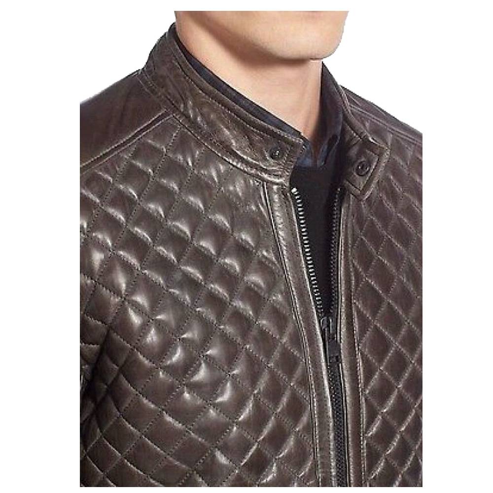 Veste en cuir Bomber Diamond Cafe Racer pour homme