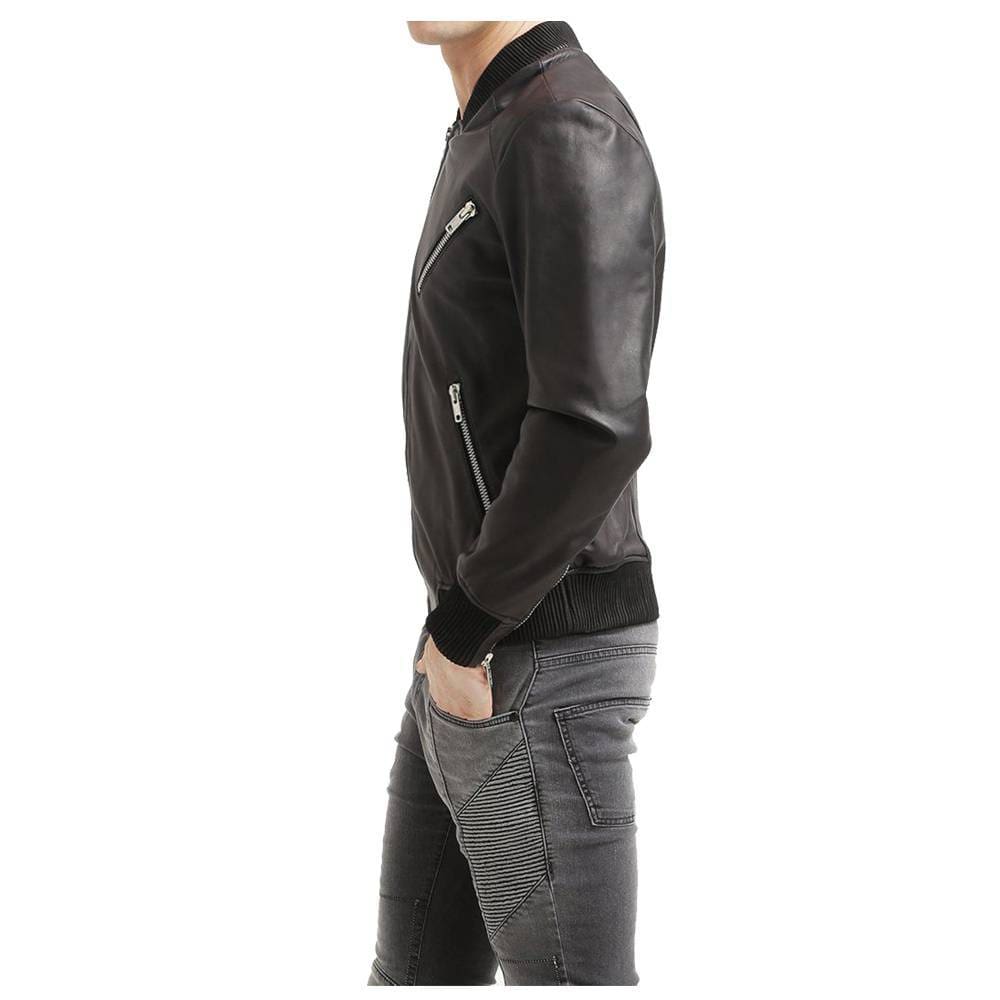 Veste en cuir noir pour homme