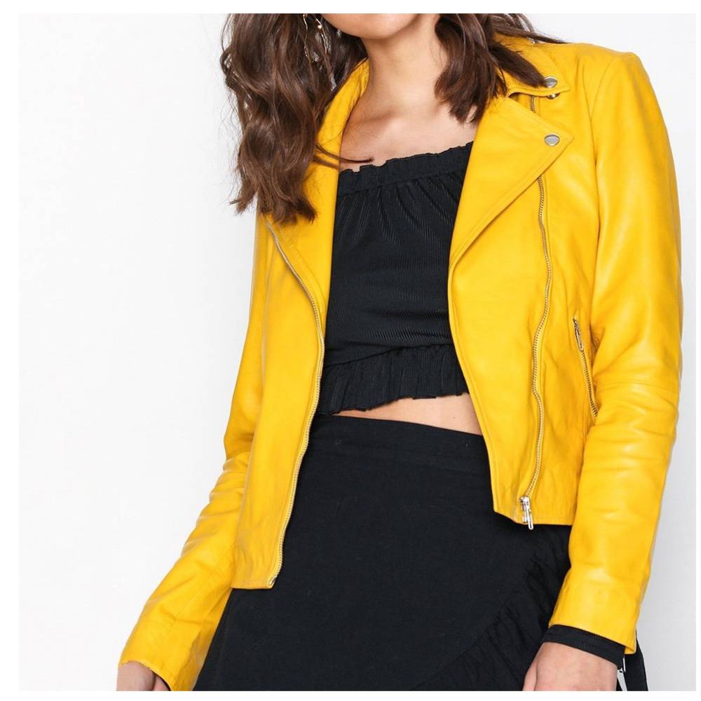 Veste en cuir jaune rétro tendance pour femme