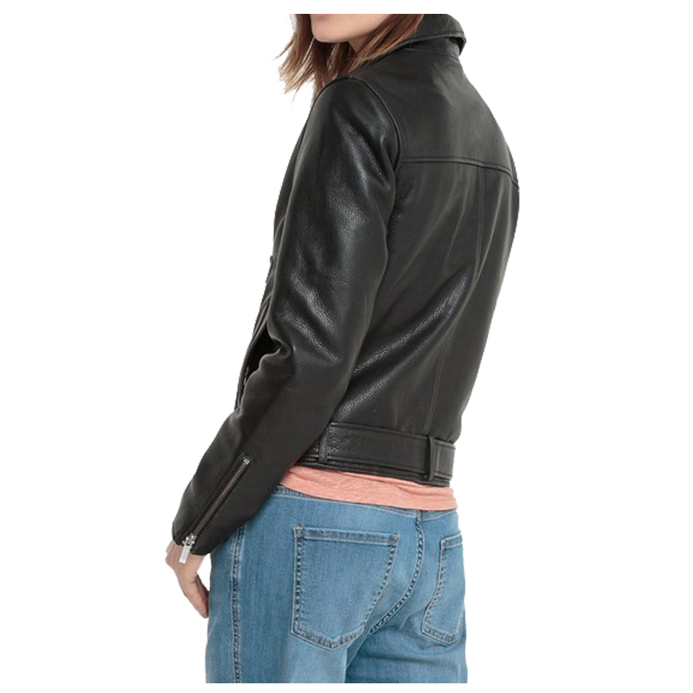 Veste en cuir d'agneau noir pour femme