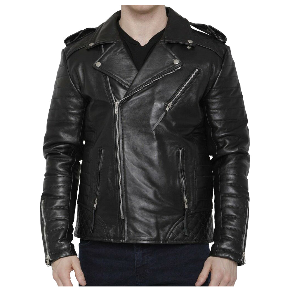 Veste de moto en cuir tendance pour homme