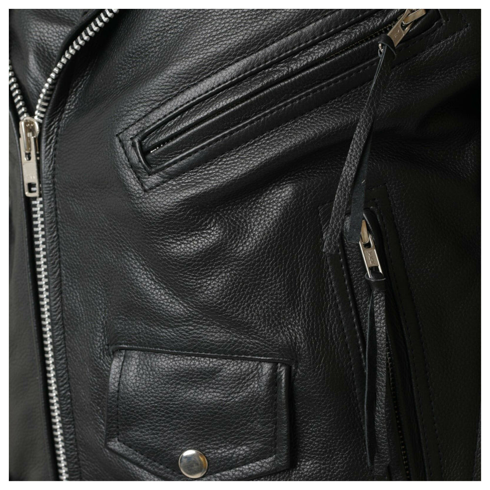 Veste de moto classique en cuir véritable avec dentelle Brando pour homme