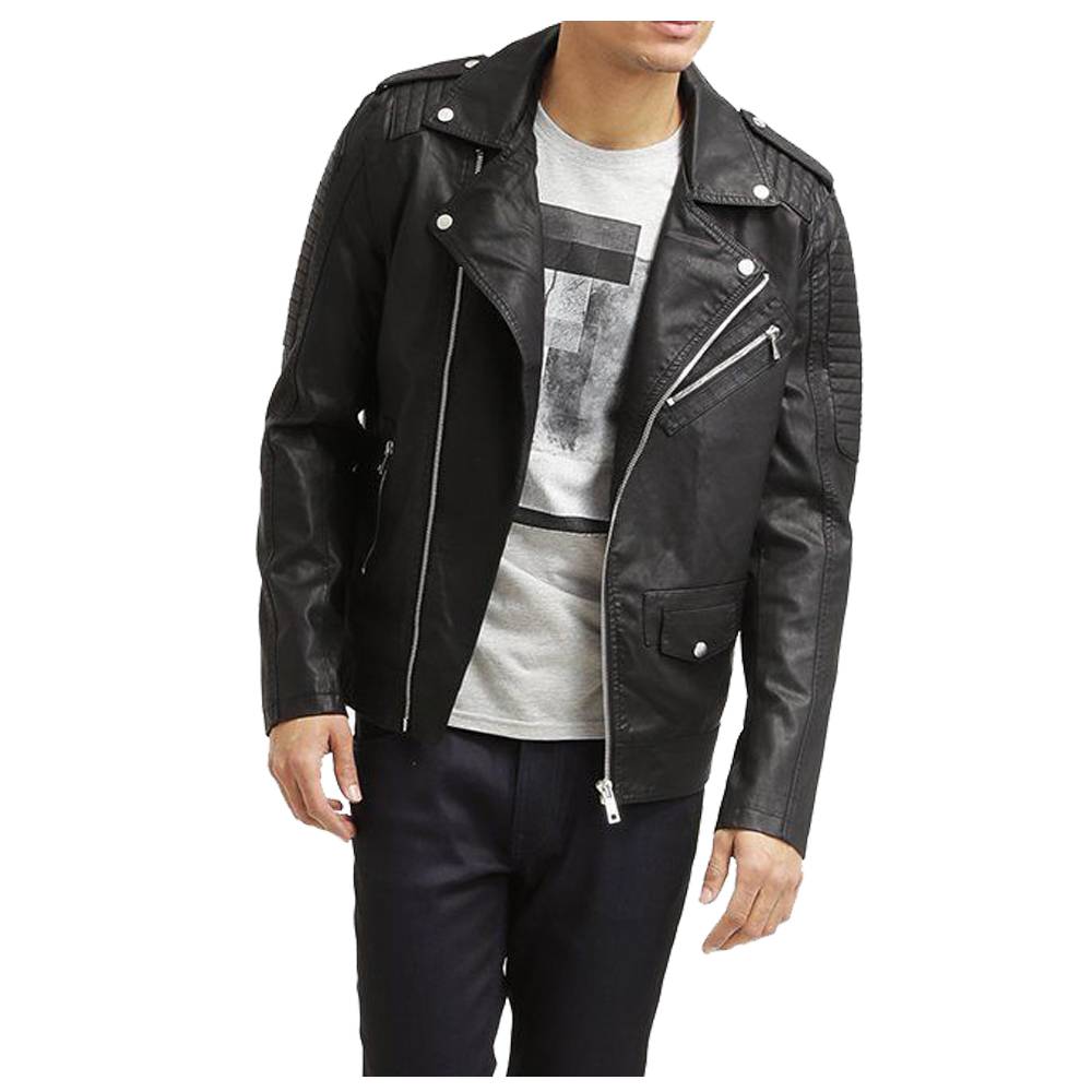 Veste de moto en cuir noir pour homme