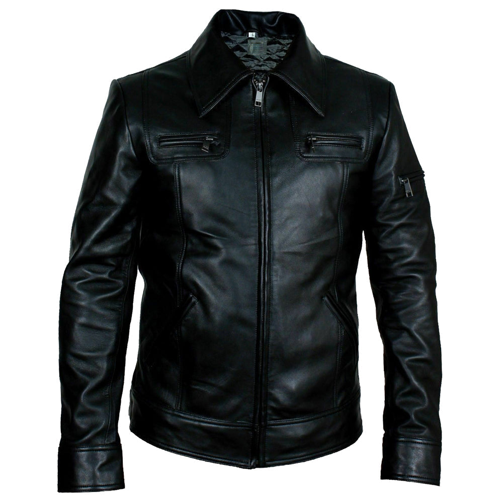 Veste en cuir noir rétro coupe slim pour homme Buster