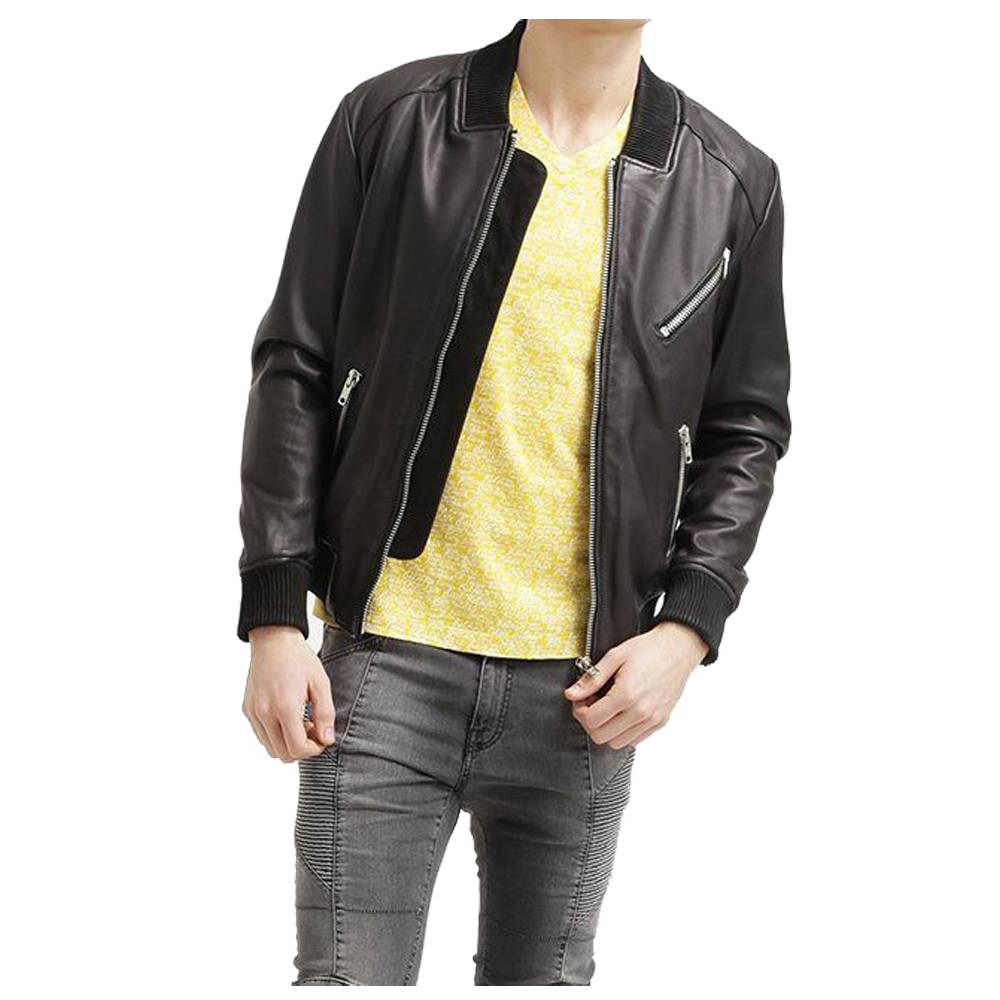 Veste en cuir noir pour homme