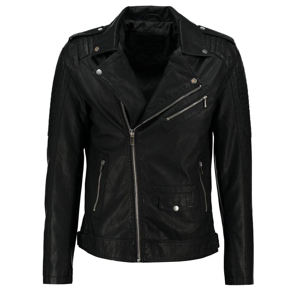 Veste de moto en cuir noir pour homme