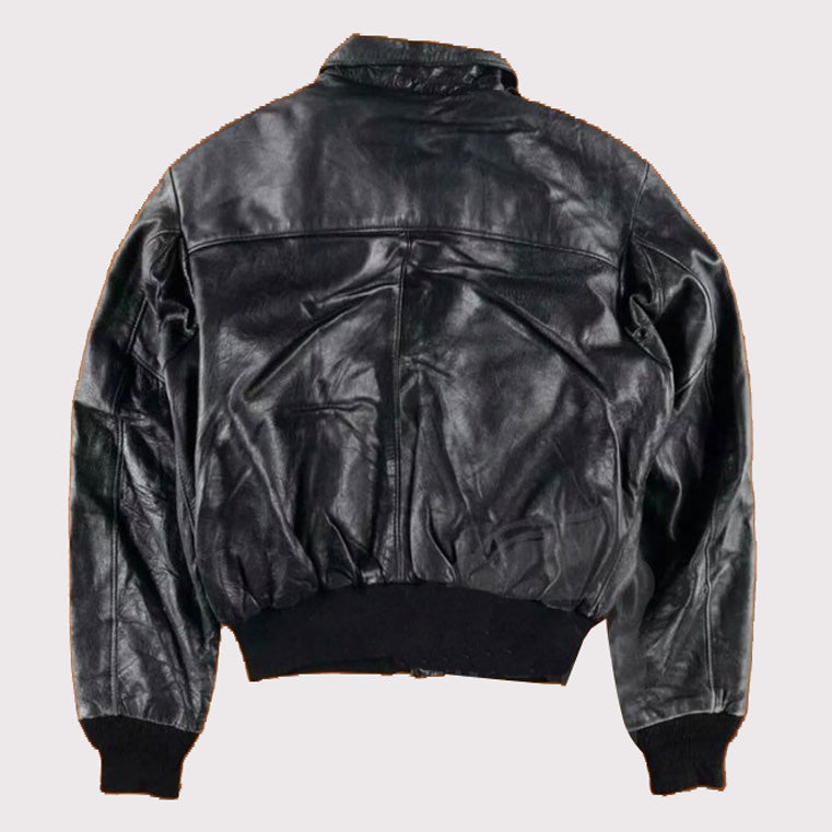 80s A2 Flight Vintage Military Leather Jacket for Men - Distressed Black Pilot Bomber Style