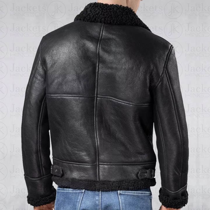 Veste en cuir et peau de mouton pour homme Aviator B3 en noir