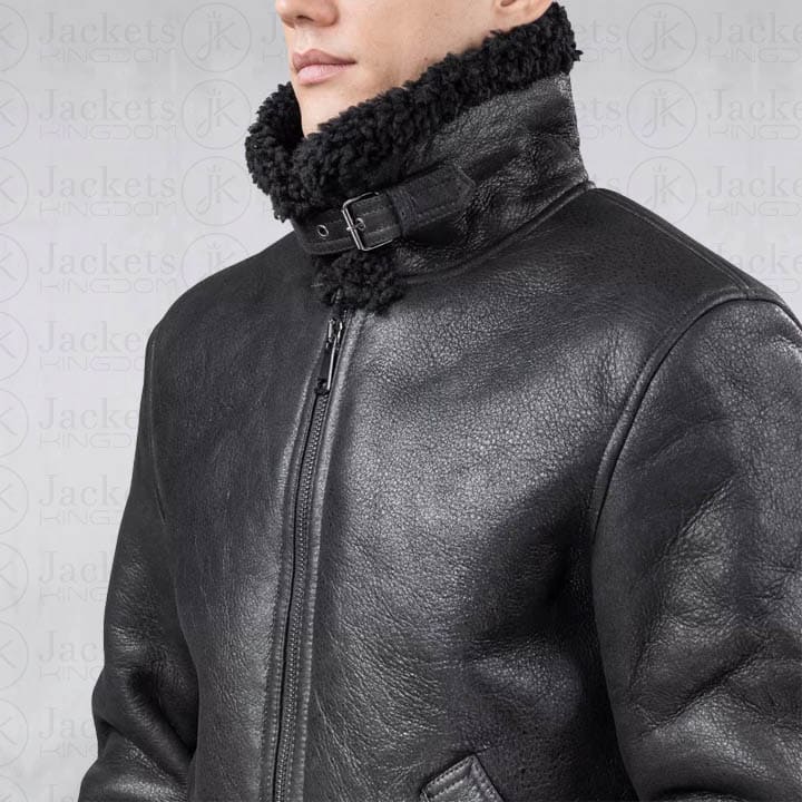 Veste en cuir et peau de mouton pour homme Aviator B3 en noir