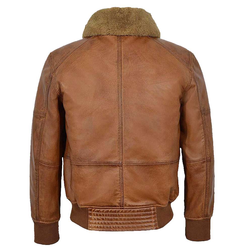 Veste en cuir aviateur en peau de mouton marron vintage pour homme 