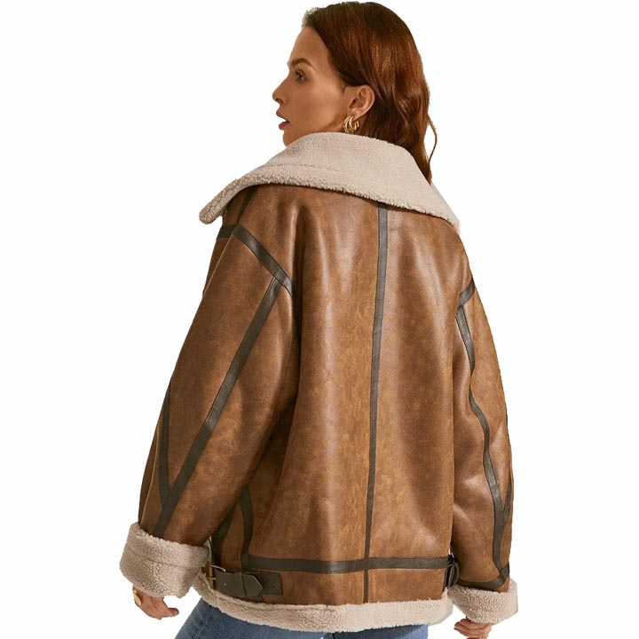 Women's B3 RAF Aviator Sheepskin Sherpa Fur Leather Jacket