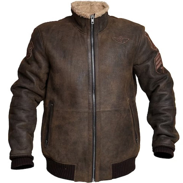 Blouson aviateur en cuir marron avec fourrure B3 RAF Aviator