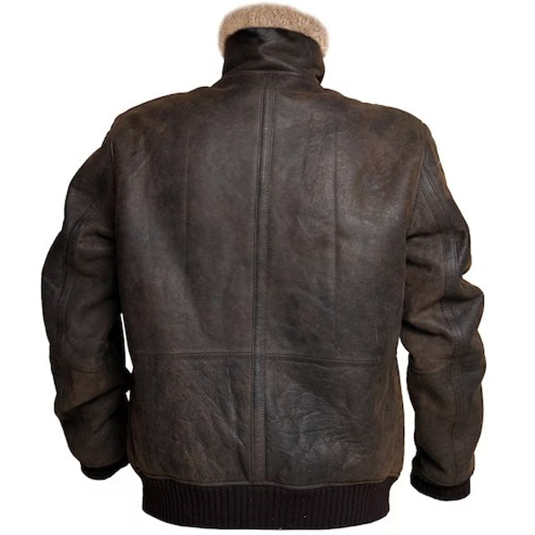 Blouson aviateur en cuir marron avec fourrure B3 RAF Aviator