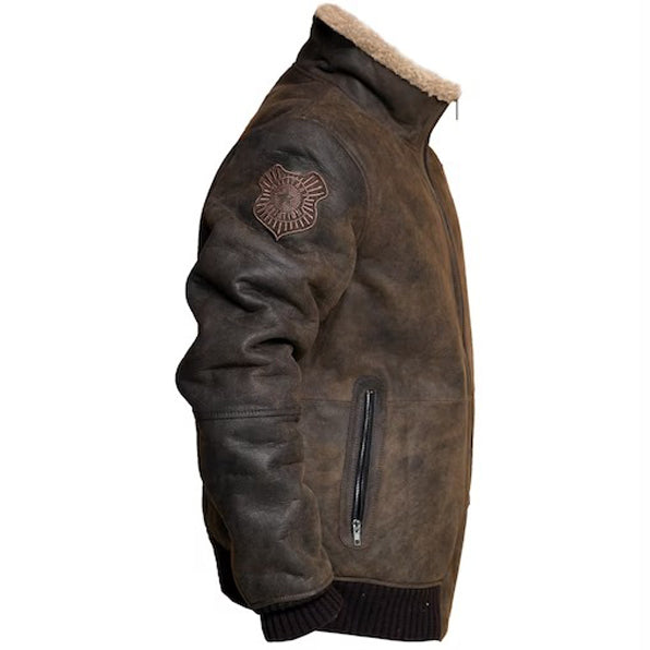 Blouson aviateur en cuir marron avec fourrure B3 RAF Aviator