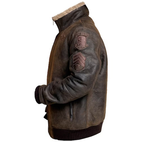 Blouson aviateur en cuir marron avec fourrure B3 RAF Aviator