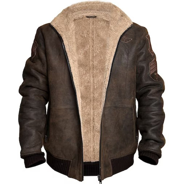 Blouson aviateur en cuir marron avec fourrure B3 RAF Aviator