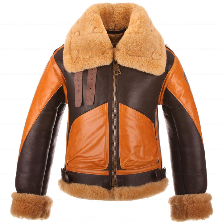 Blouson aviateur en peau de mouton marron bicolore B3 RAF