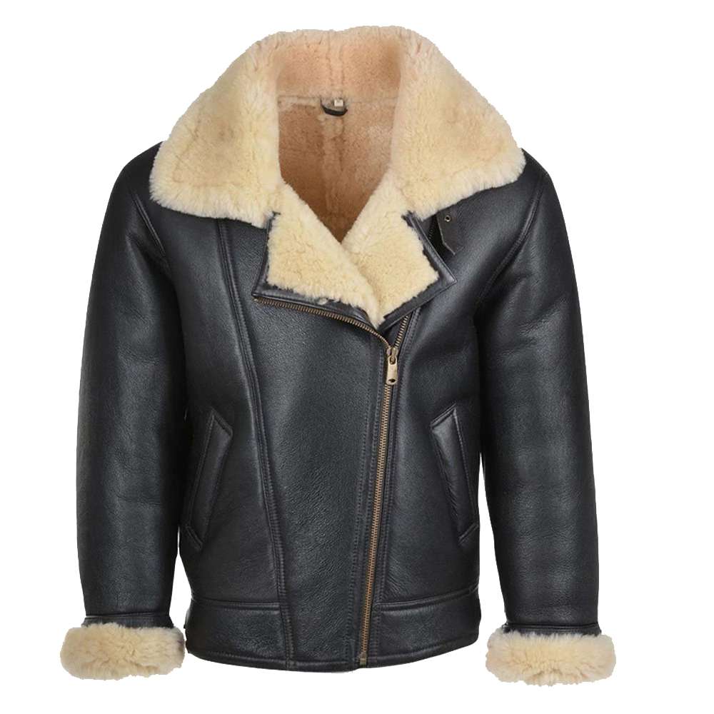 Blouson aviateur en cuir noir B3 Bomber Aviator Flying Shearling pour homme