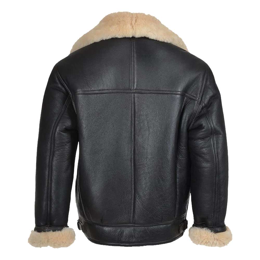 Blouson aviateur en cuir noir B3 Bomber Aviator Flying Shearling pour homme