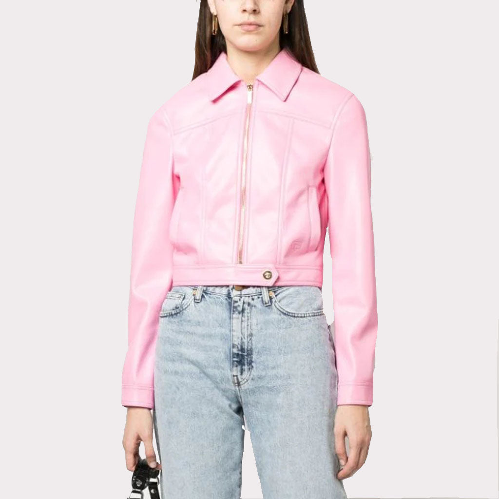 Veste d'été en cuir rose pâle Barbie pour femme