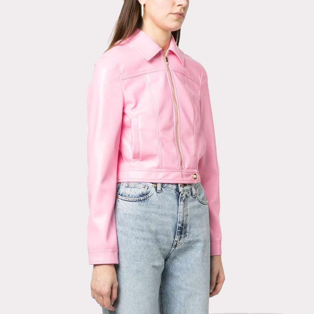 Veste d'été en cuir rose pâle Barbie pour femme