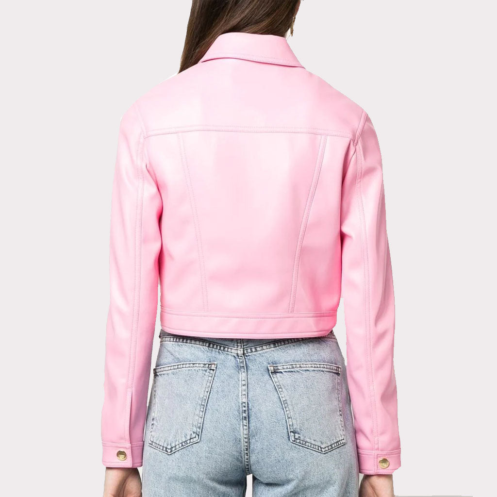 Veste d'été en cuir rose pâle Barbie pour femme