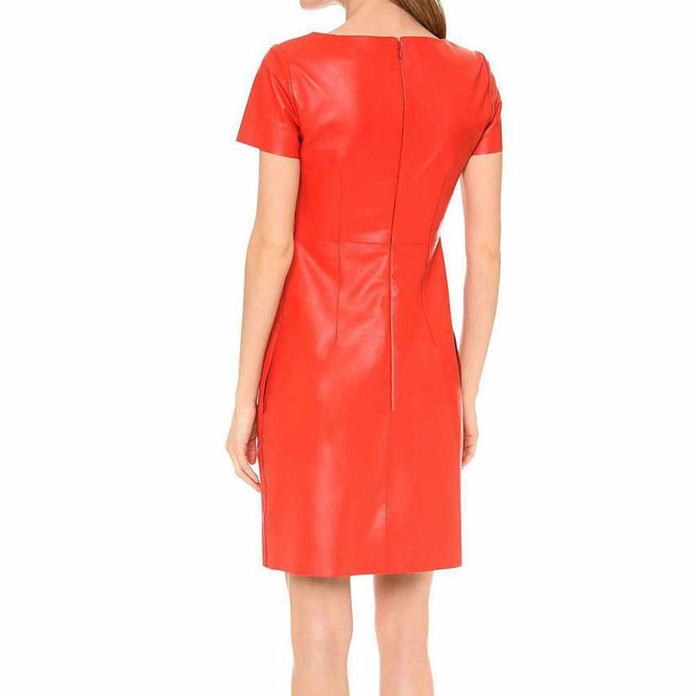 Mini-robe de soirée en cuir rouge pour femme