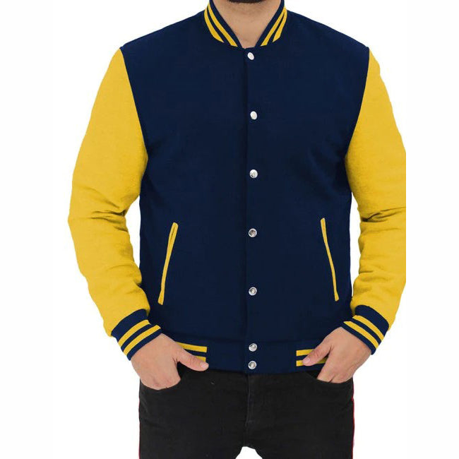 Veste de baseball bleu marine et jaune