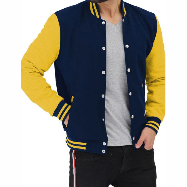 Veste de baseball bleu marine et jaune