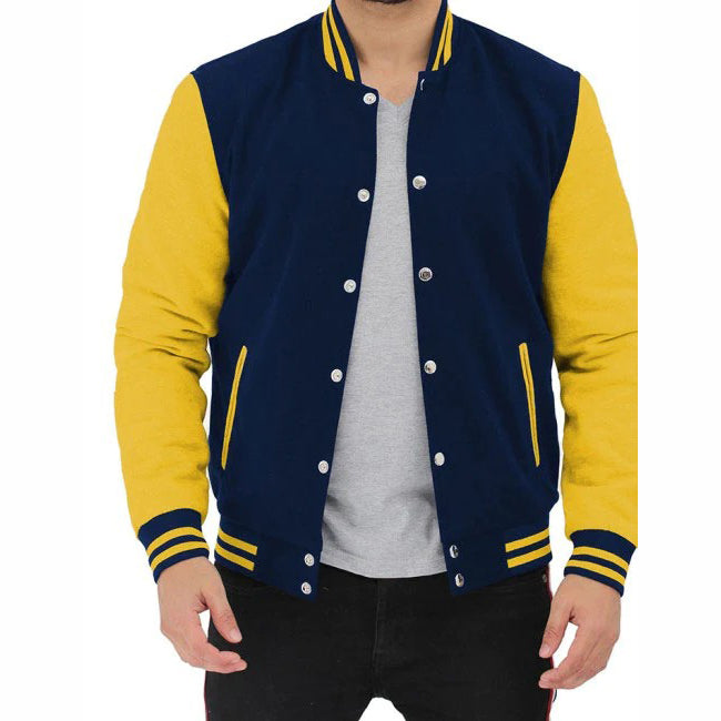 Veste de baseball bleu marine et jaune