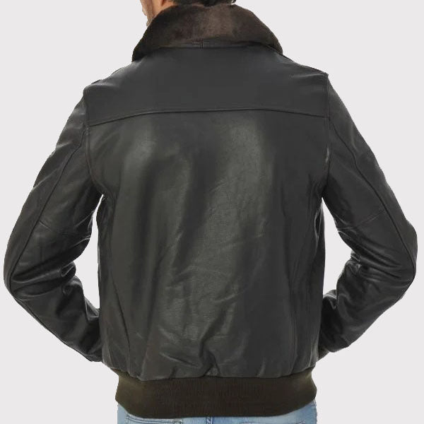 Veste aviateur en cuir de vachette noir pour homme