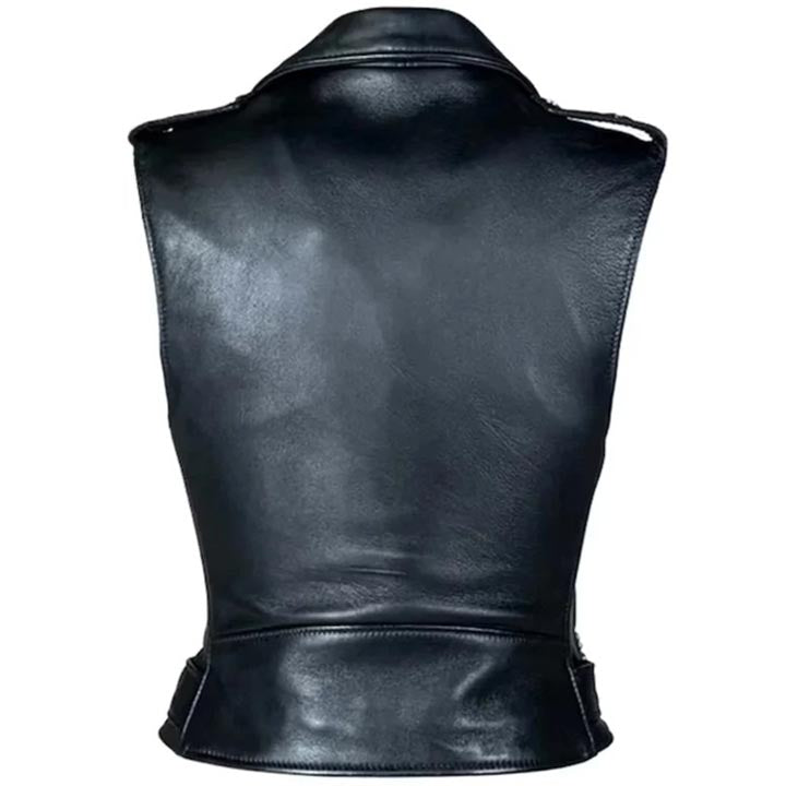 Gilet de motard en cuir noir pour femme