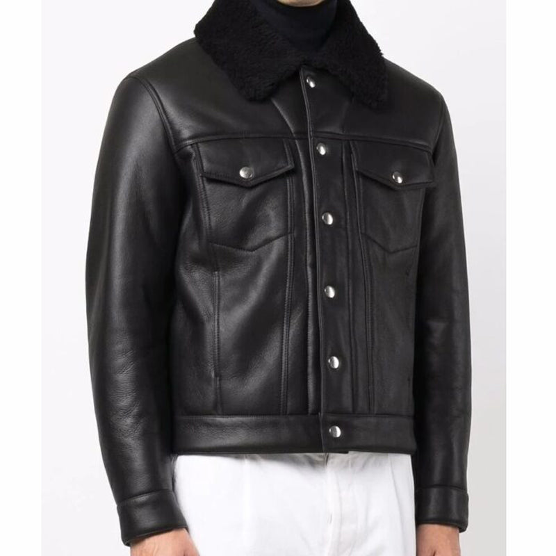 Veste de camionneur en cuir noir pour homme