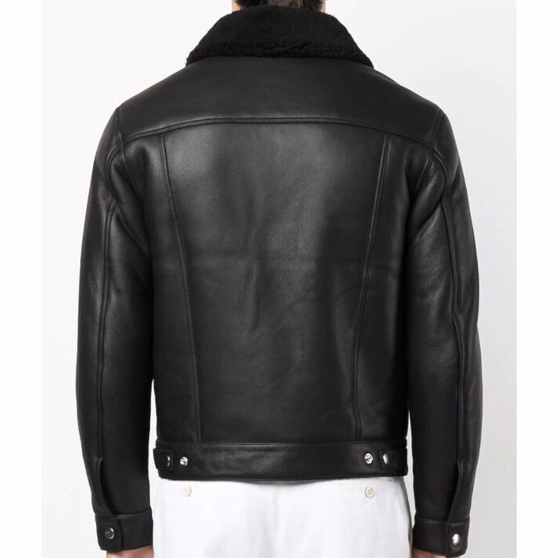 Veste de camionneur en cuir noir pour homme