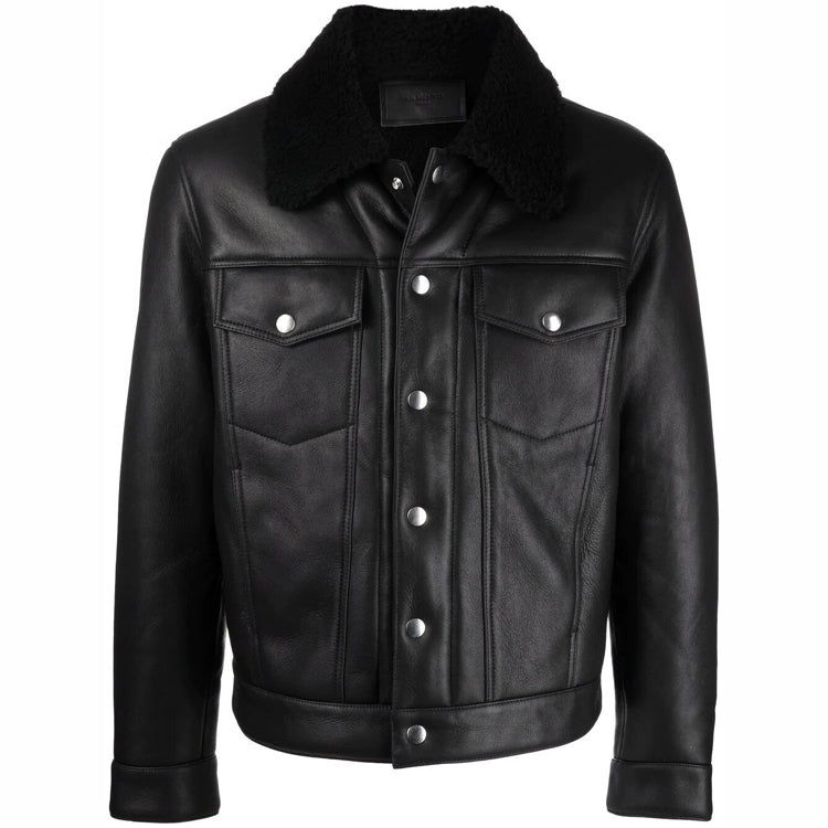 Veste de camionneur en cuir noir pour homme