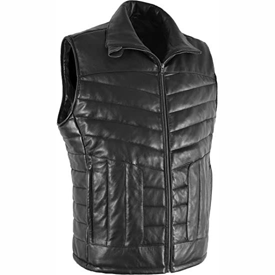 Black Men's Quilted Puffer Leather Vest