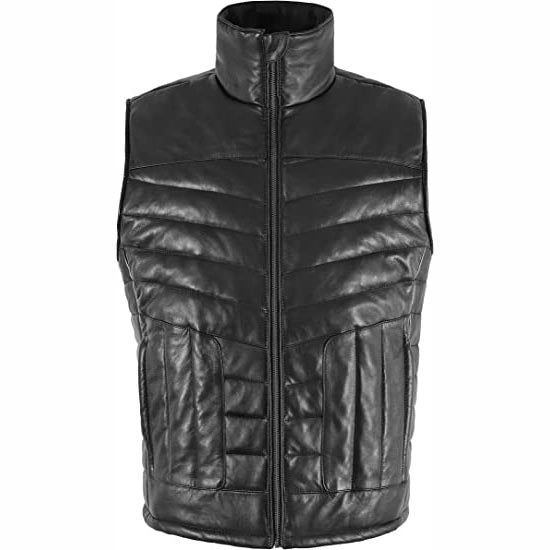 Black Men's Quilted Puffer Leather Vest