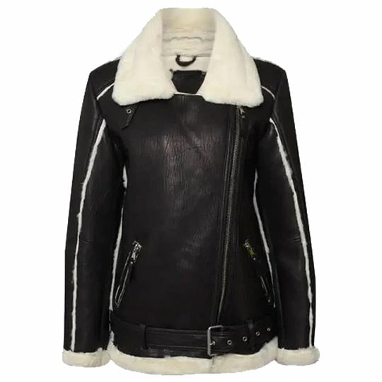 Veste en cuir de mouton noir surdimensionnée pour femme